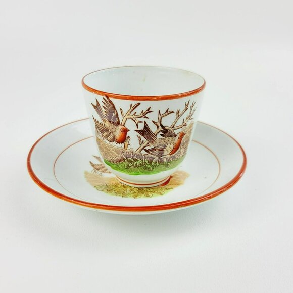 Antique Petrus Regout Demitasse Cup & Saucer Set Bird Design c. Late 1800s Dutch - Picture 12 of 15
